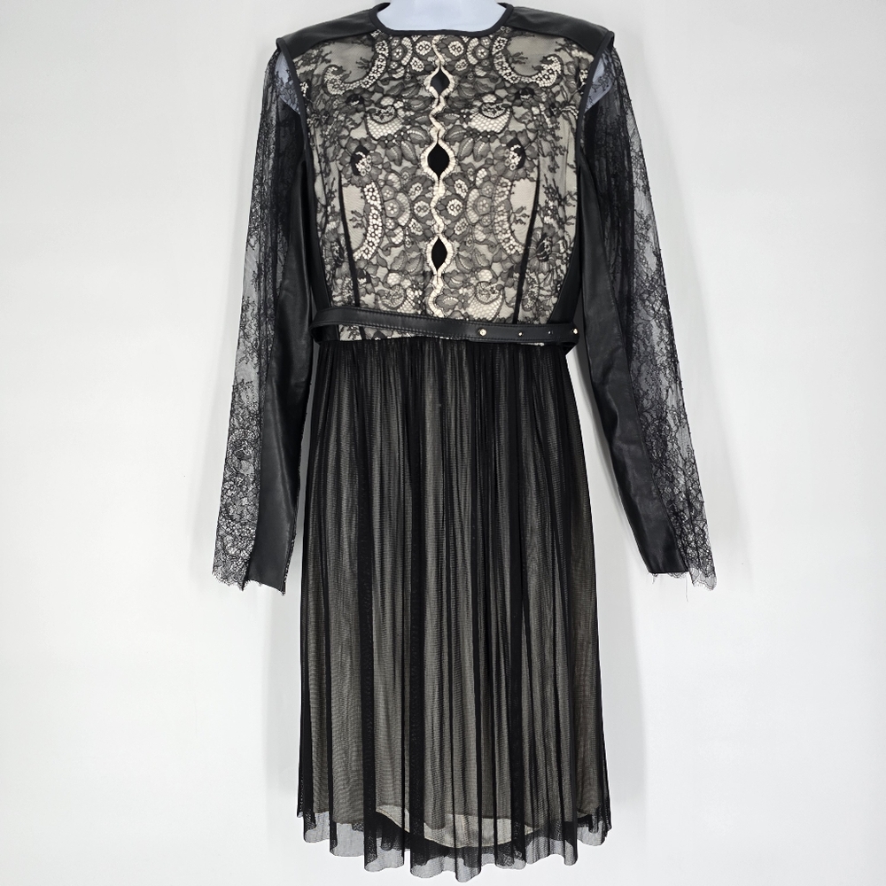 Catherine Deane Lace Pattern Leather Knee Length Dress Open Back Size 10